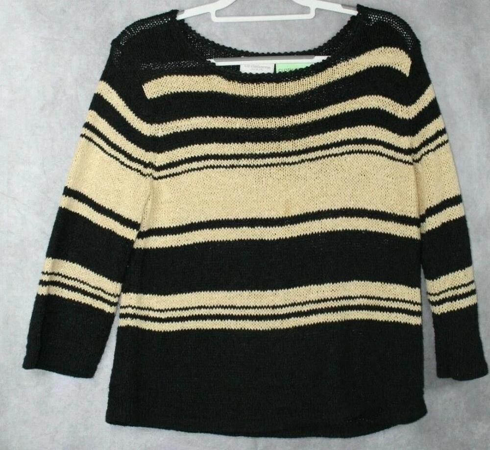 Liz Claiborne Sweater Womens Medium Black Acrylic Scoop Neck 3/4 Sleeve Pullover